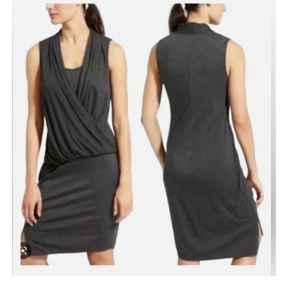 Athleta Women's Sleeveless Dark‎ Gray Drape duet Wrap Midi Dress large